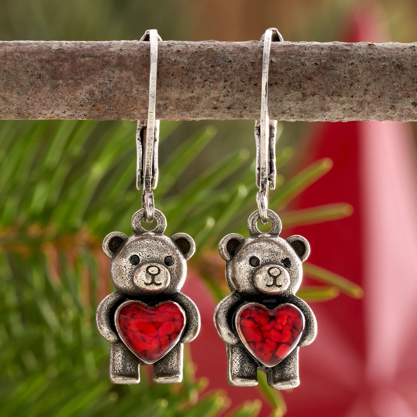 Dainty 3D Teddy Bear with Red Glass Heart Gift Set