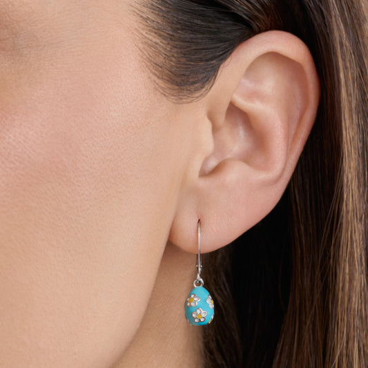 Blue Daisy Easter Egg Leverback Earrings