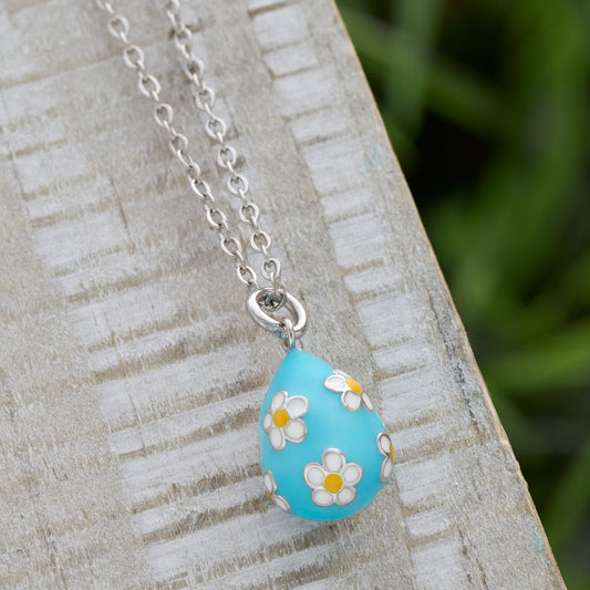 Blue Daisy Easter Egg Necklace