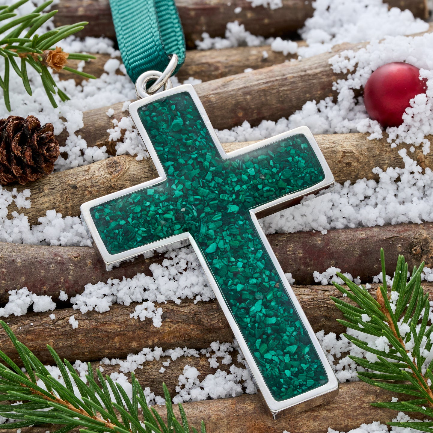 Malachite Cross Ornament