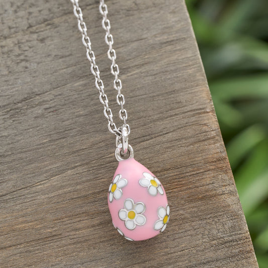 Pink Daisy Easter Egg Necklace