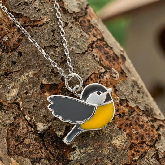 Flying Enamel Chickadee Necklace