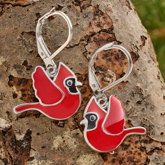 Leverback Flying Enamel Cardinal Earrings