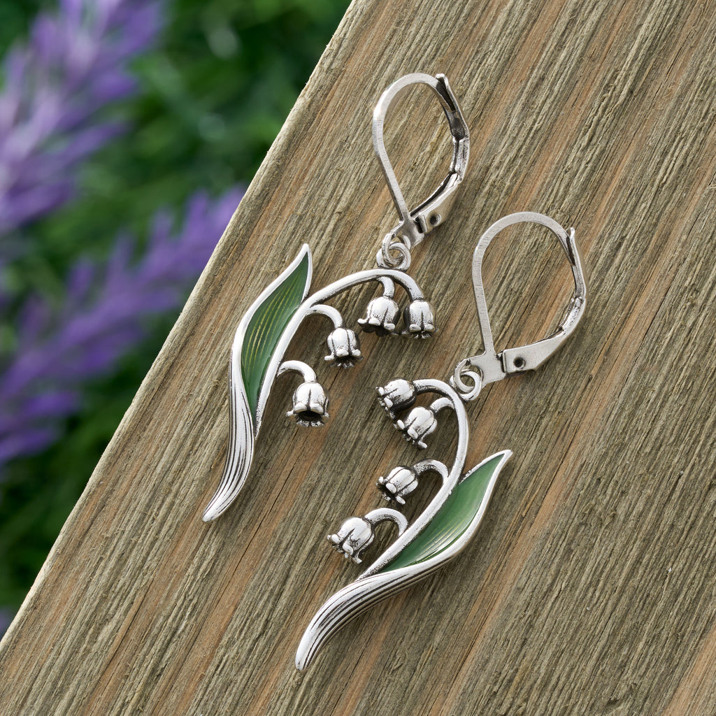 Enamel Lily of the Valley Leverback Earrings
