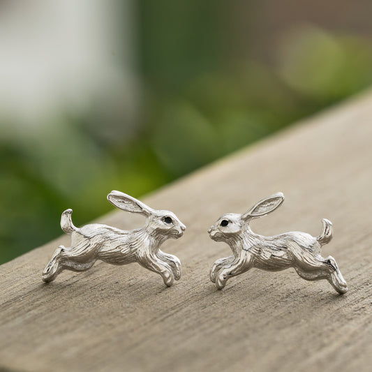 Sterling Silver Jumping Hare Studs