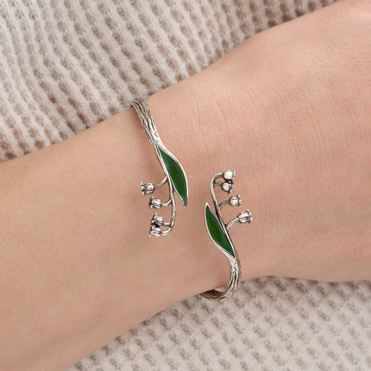 Enamel Lily of the Valley Cuff Bracelet