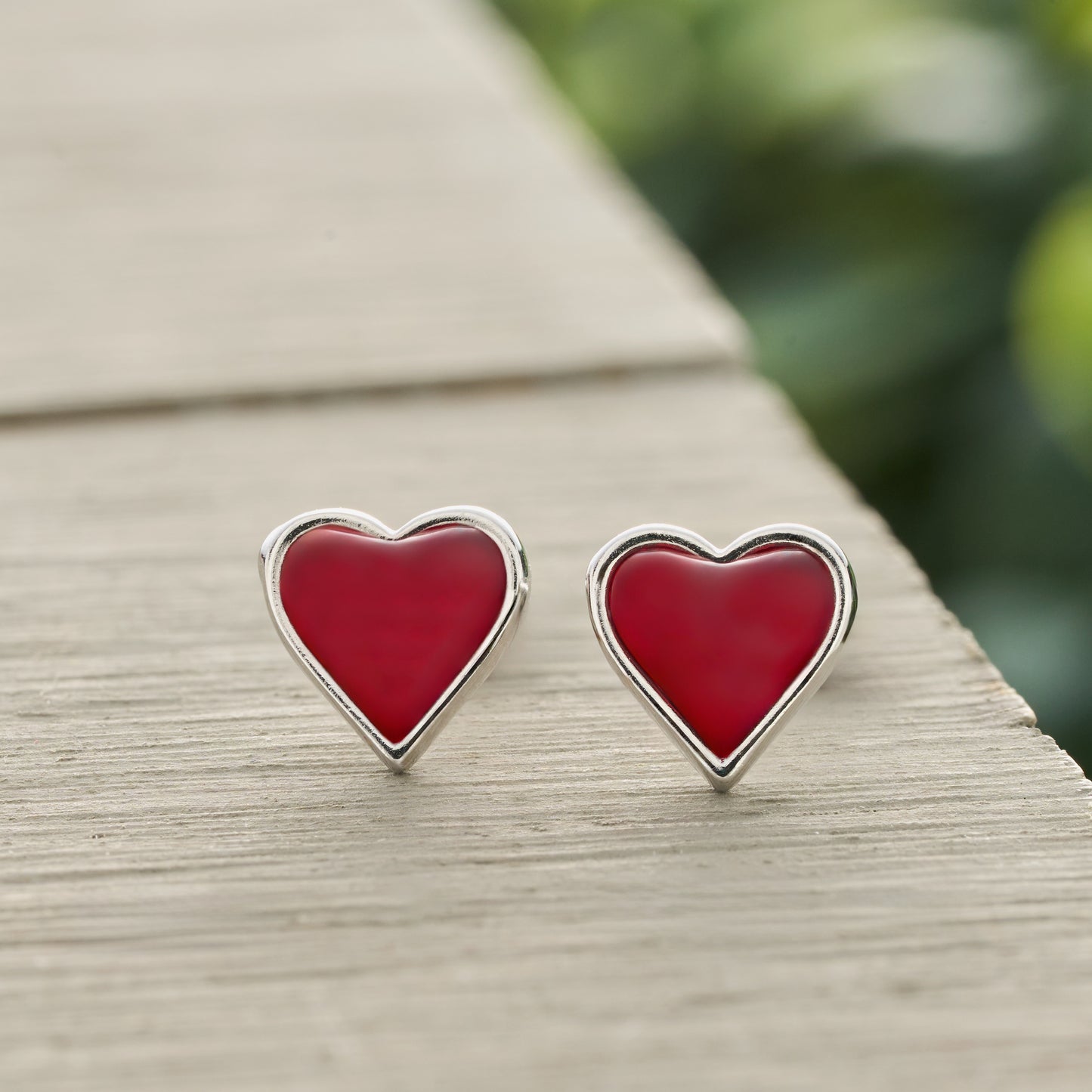 Sterling Silver Tiny Red Heart Studs