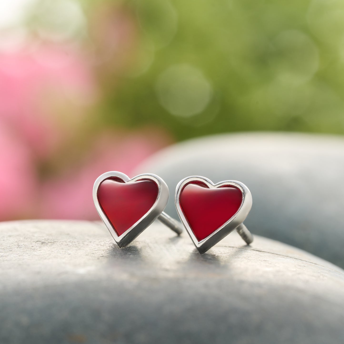 Sterling Silver Tiny Red Heart Studs