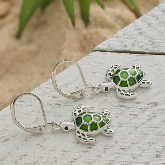 Olive Sea Turtle Leverback Earrings