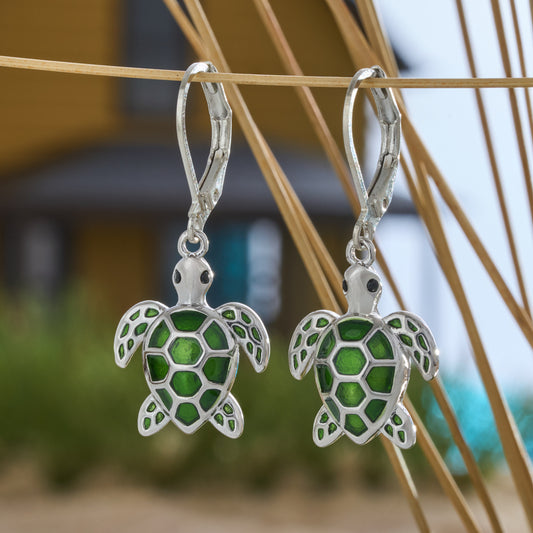 Olive Sea Turtle Leverback Earrings
