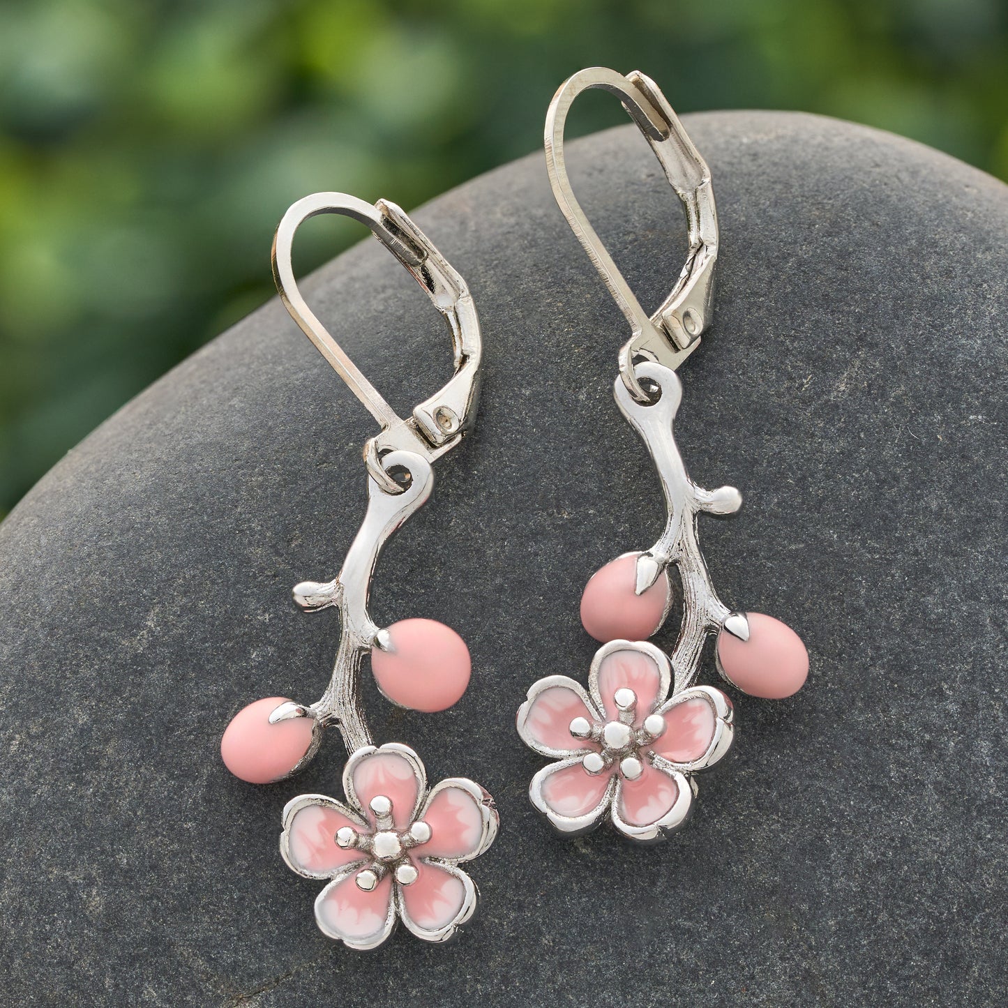 Cherry Blossom Branch Leverback Earrings