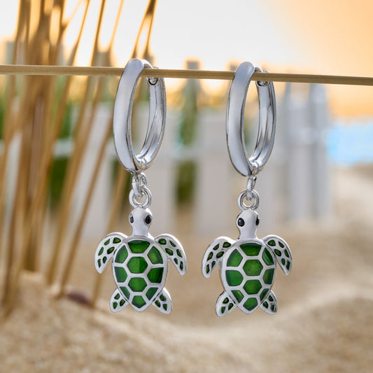 Olive Sea Turtle Hoop Earrings