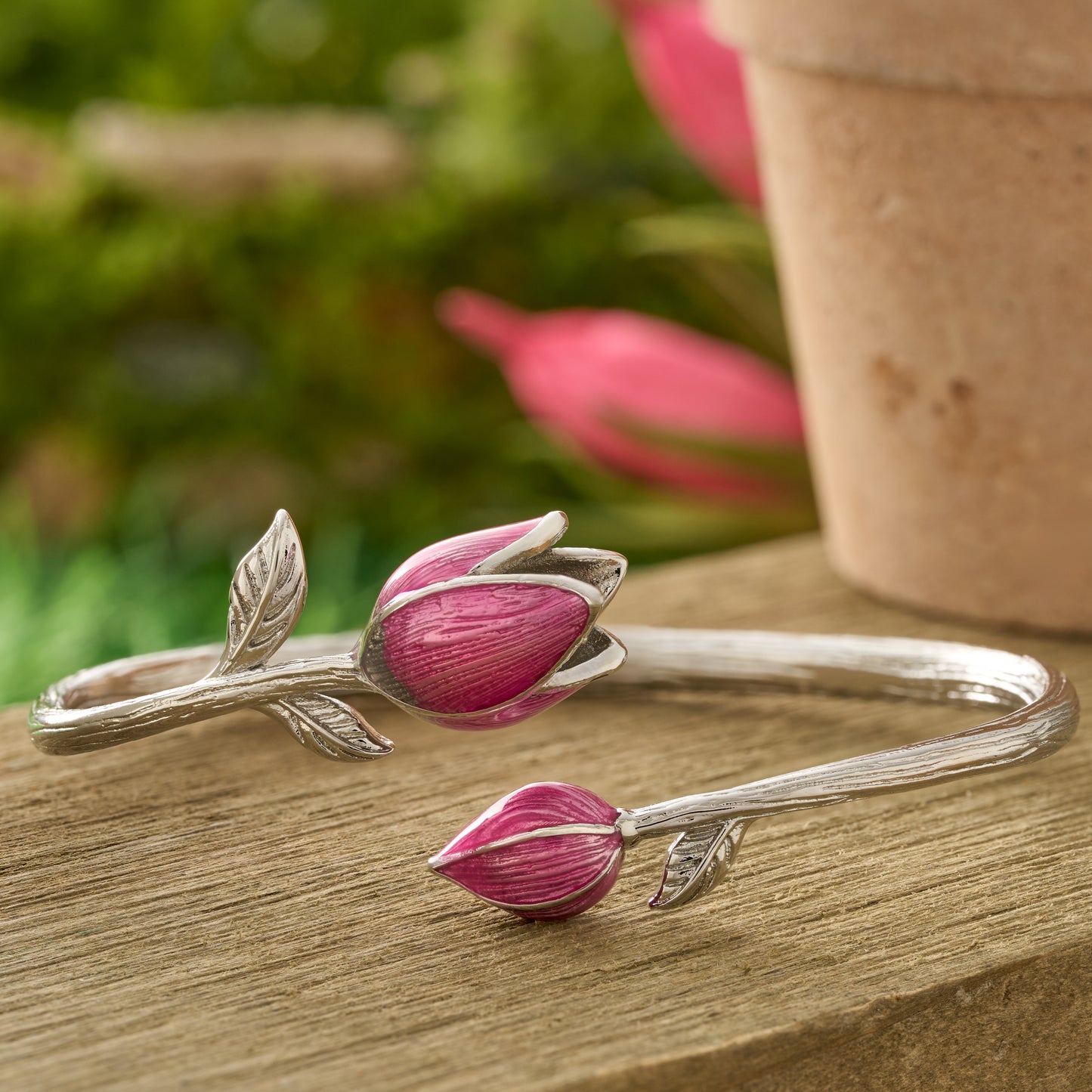 Hand-Painted Pink Tulip Bracelet