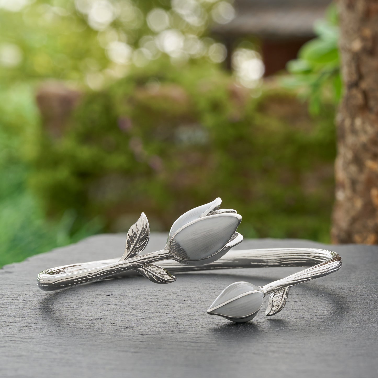Hand-Painted Soft Gray Tulip Bracelet