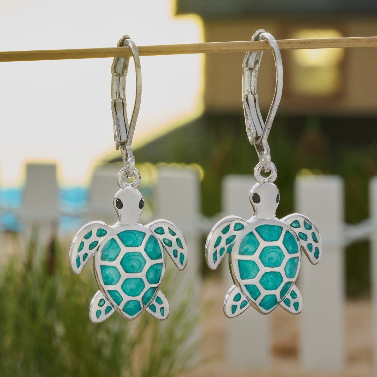 Teal Sea Turtle Leverback Earrings