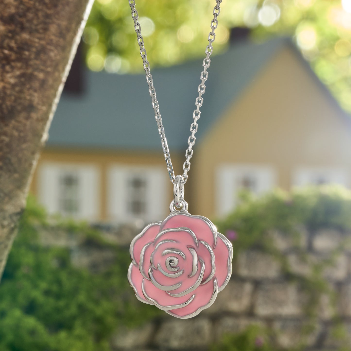 Hand-Painted Pink Rose Necklace
