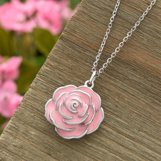 Hand-Painted Pink Rose Necklace