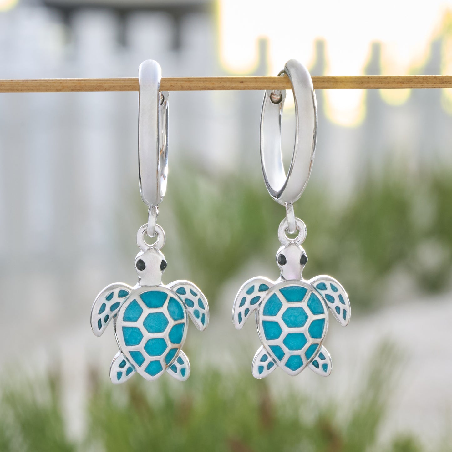 Ocean Blue Sea Turtle Hoop Earrings