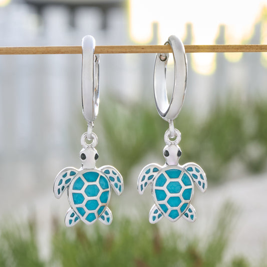 Ocean Blue Sea Turtle Hoop Earrings