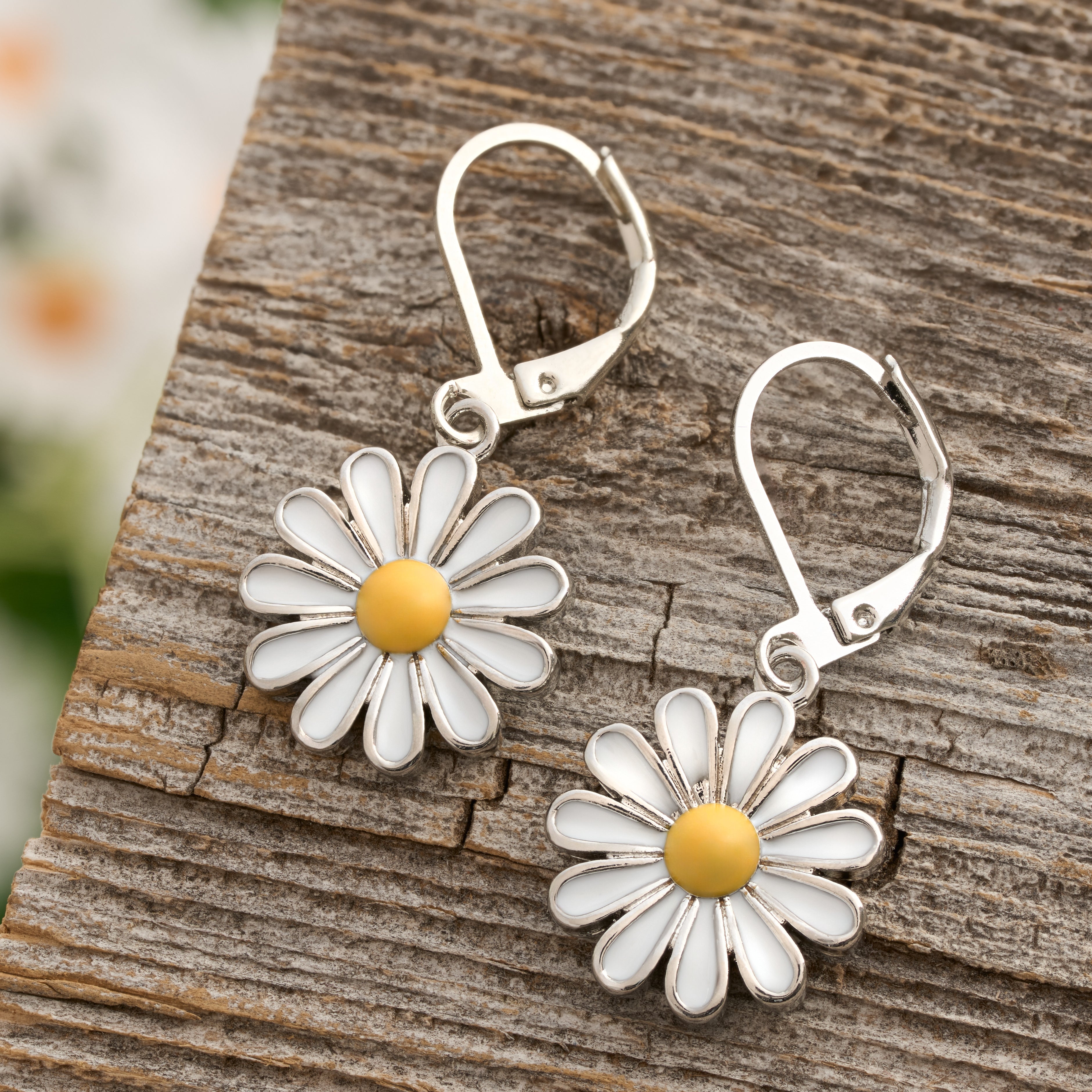 White Daisy Leverback Earrings – Floral Jewelry – Chadds Ford Jewelry