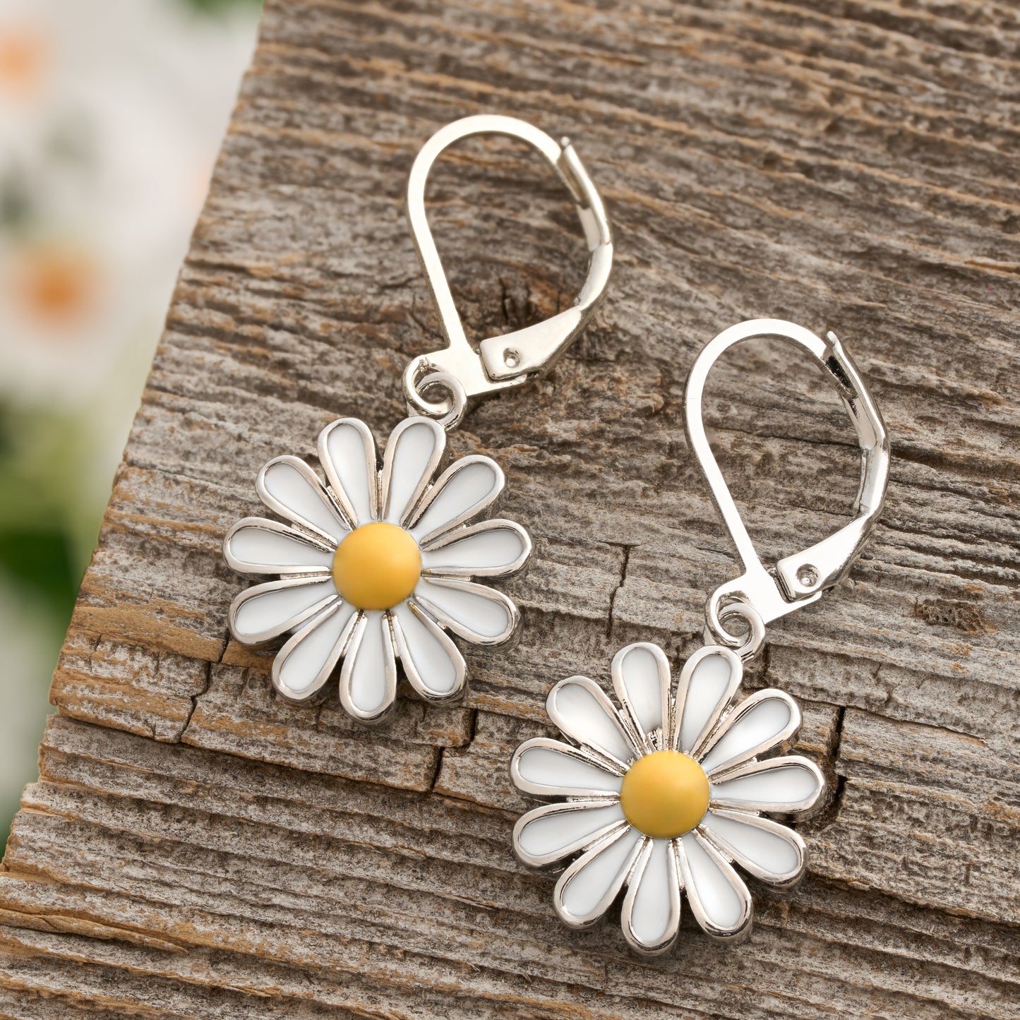 White Daisy Leverback Earrings