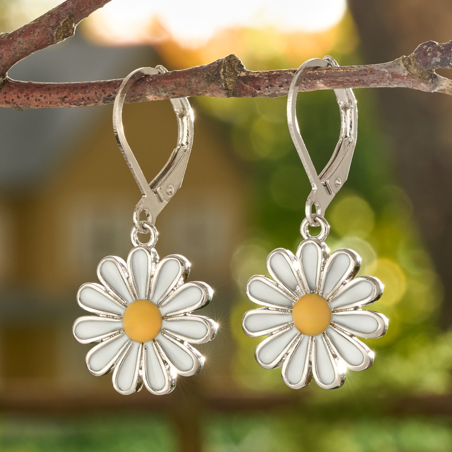 White Daisy Leverback Earrings
