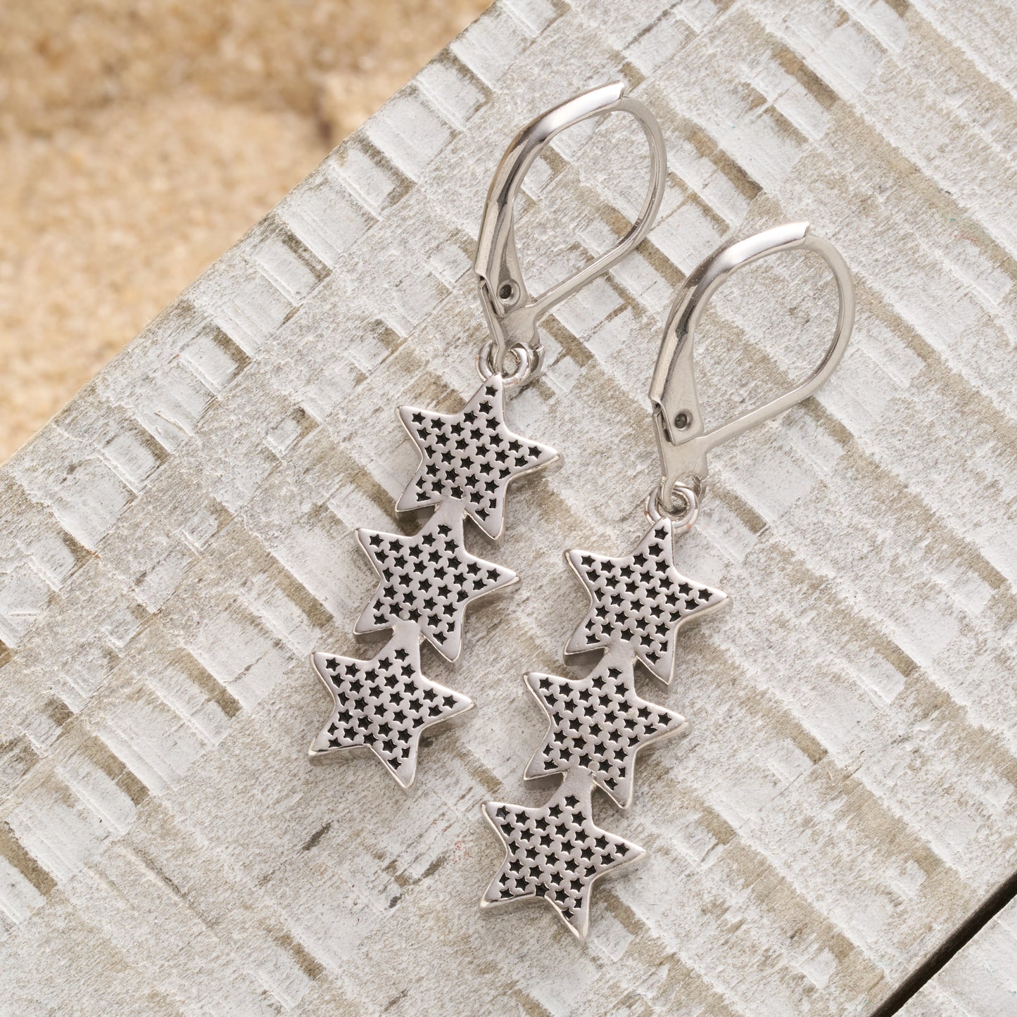 Red White Blue Triple Star Leverback Earrings