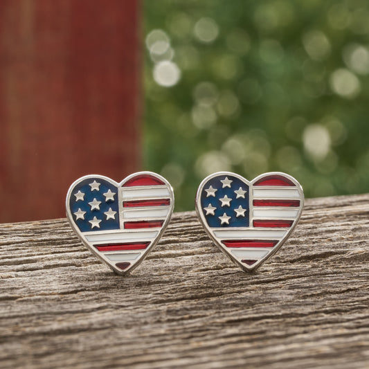 American Flag Heart Studs