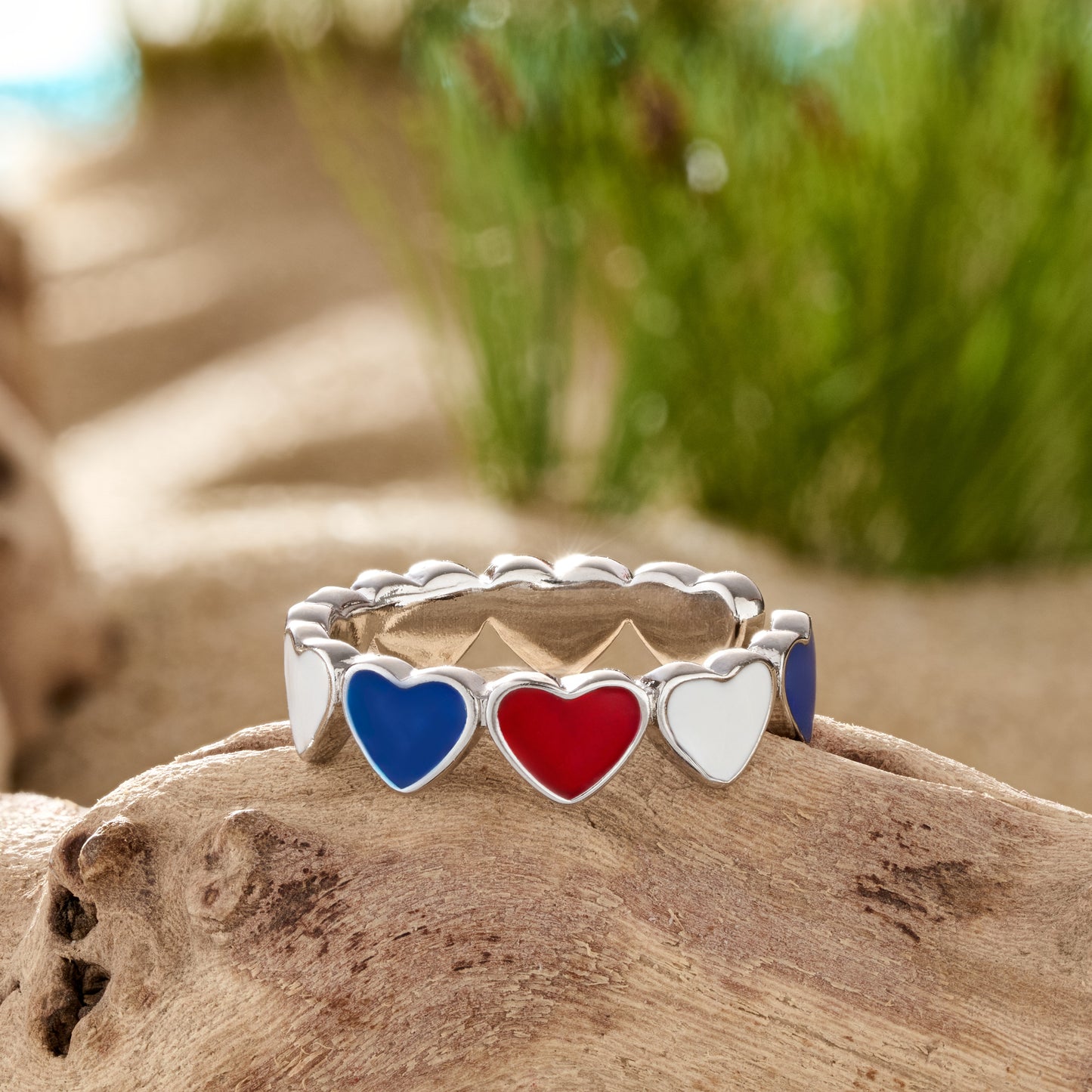 Red White Blue Enamel Heart Ring