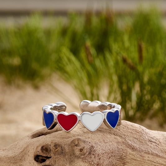 Red White Blue Enamel Heart Ring