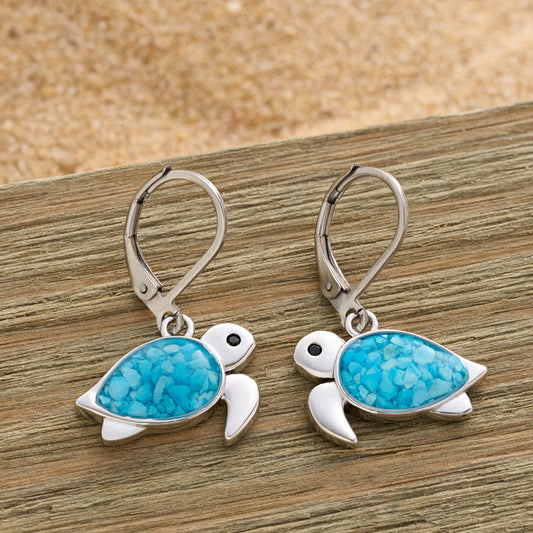 Turquoise Sea Turtle Leverback Earrings