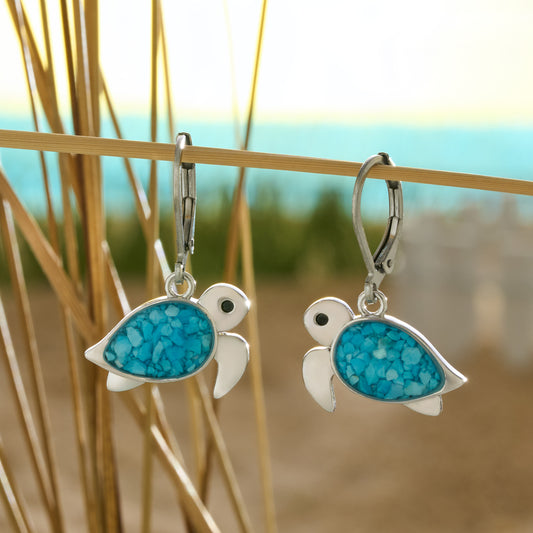 Turquoise Sea Turtle Leverback Earrings