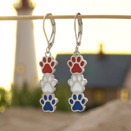 Red White Blue Triple Paw Leverback Earrings