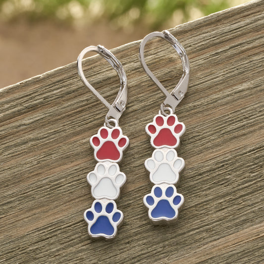 Red White Blue Triple Paw Leverback Earrings