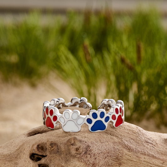 Red White Blue Enamel Paw Ring