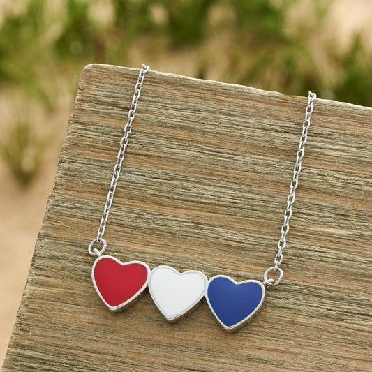 Red White Blue Triple Heart Necklace