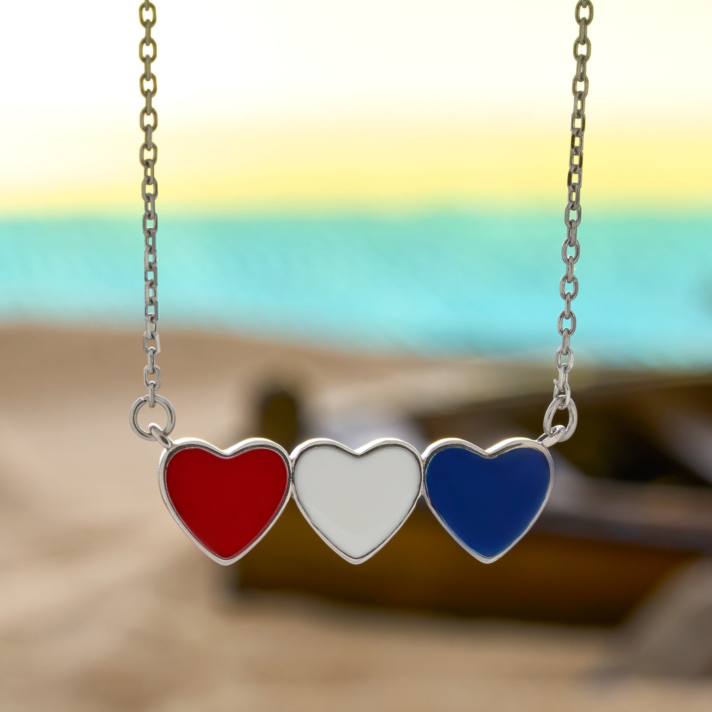 Red White Blue Triple Heart Necklace