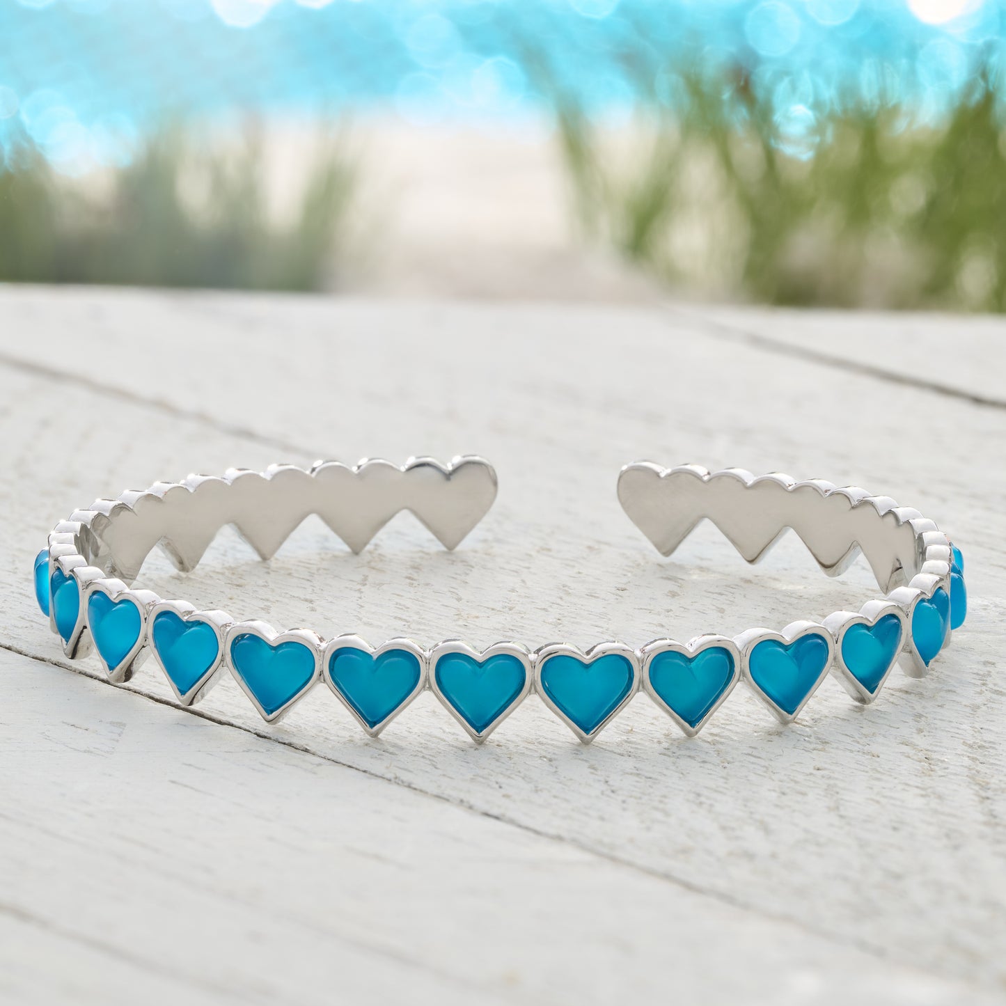 Ocean Blue Heart Cuff Bracelet