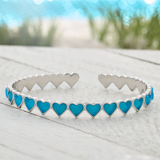 Ocean Blue Heart Cuff Bracelet