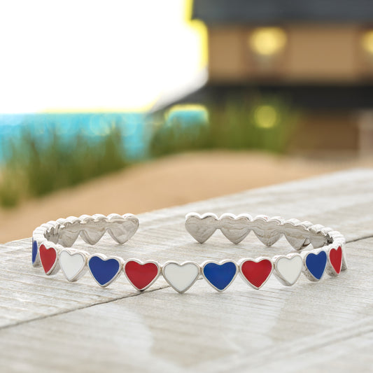 Red White Blue Heart Cuff Bracelet