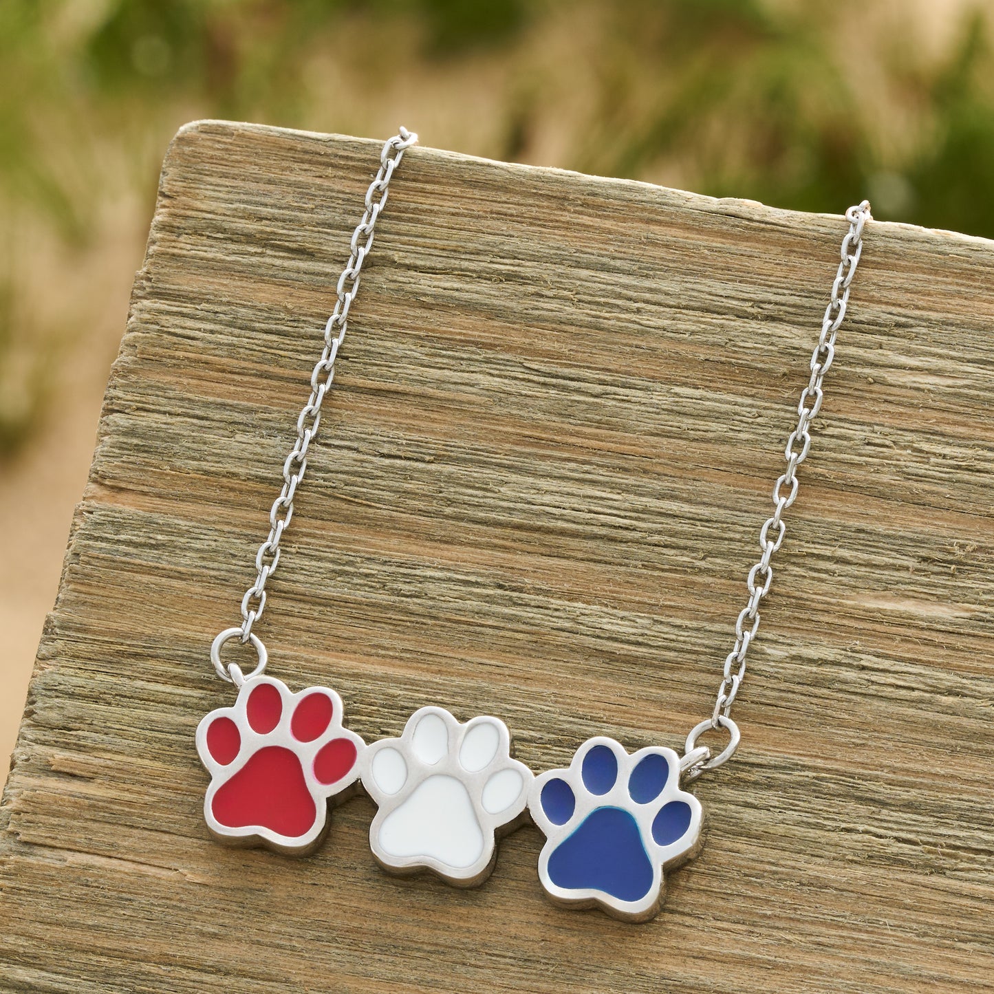 Red White Blue Triple Paw Print Necklace
