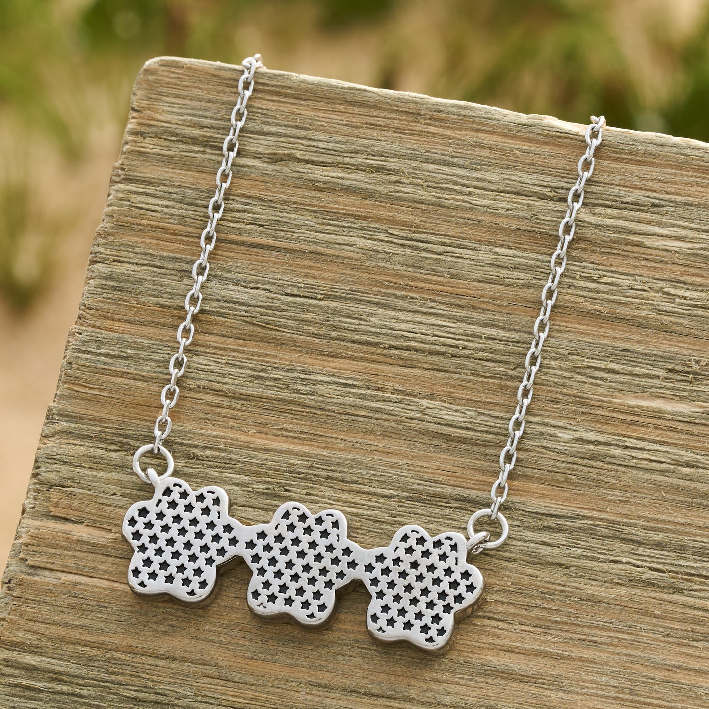 Red White Blue Triple Paw Print Necklace
