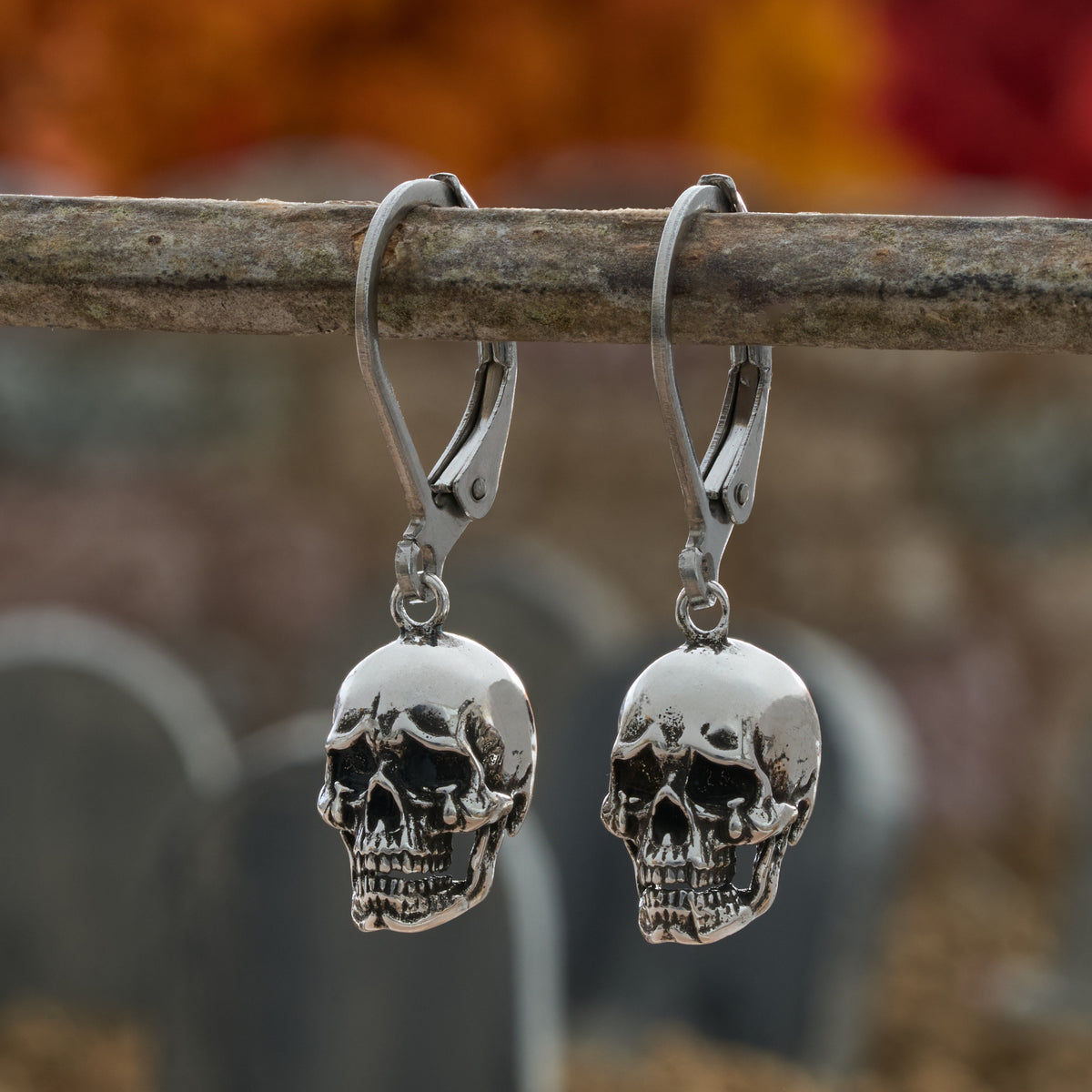 Vintage Crying Skull Leverback Earrings