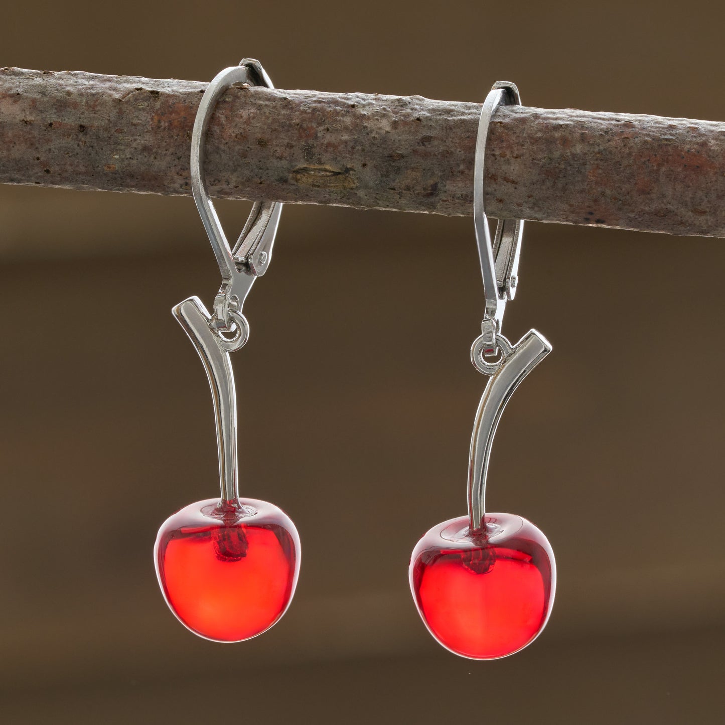 Red Cherry Leverback Earrings