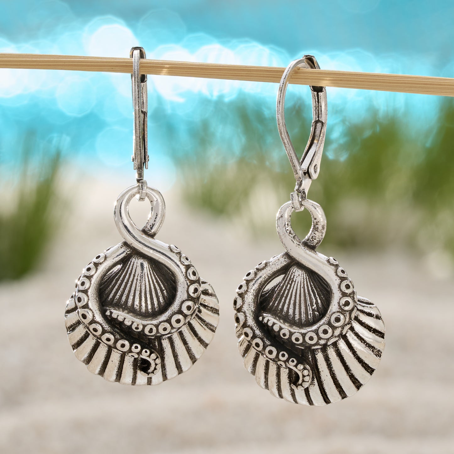 Octopus Tentacle Shell Leverback Earrings
