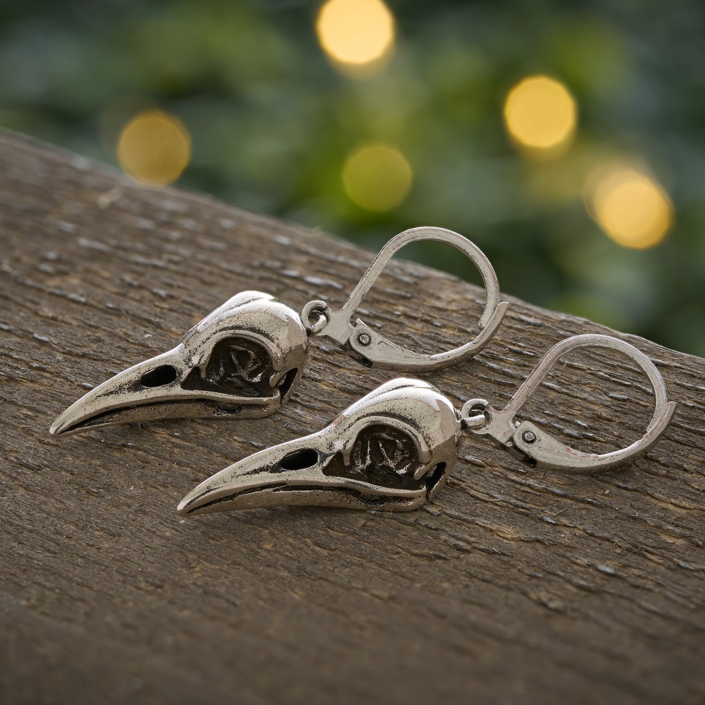 Vintage Raven Skull Leverback Earrings