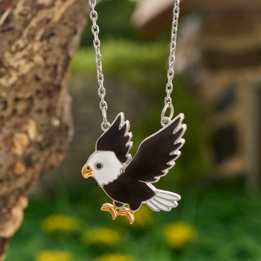 White & Brown Enamel Eagle Necklace