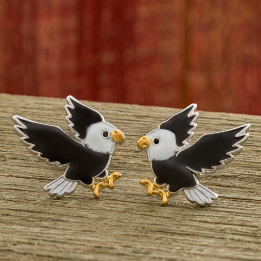 White & Brown Enamel Eagle Studs