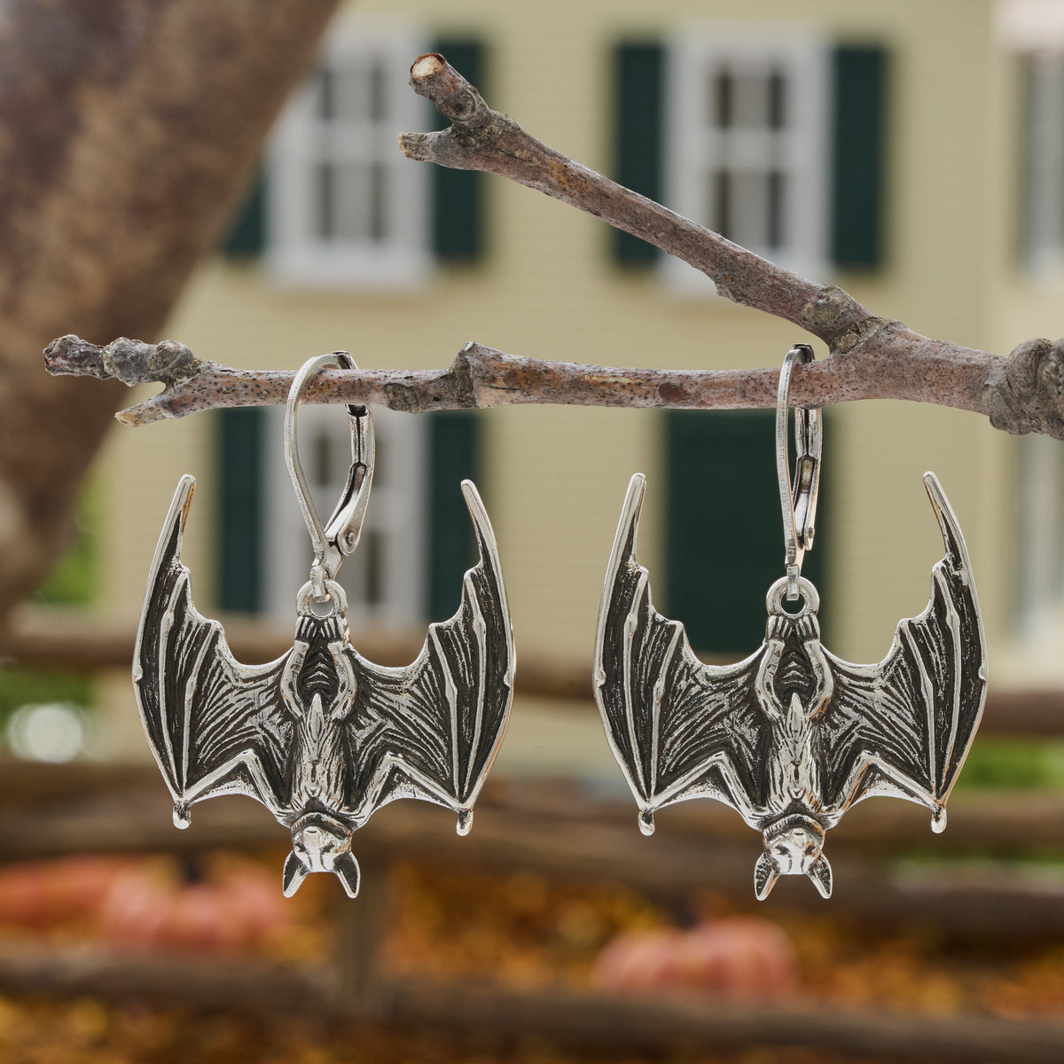 Vintage Open Wing Bat Leverback Earrings