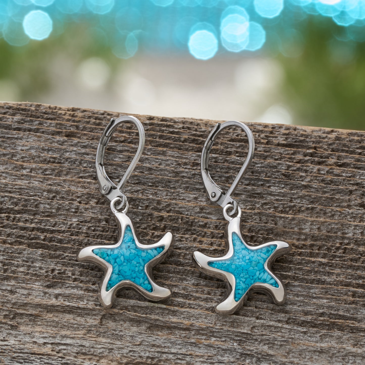 Turquoise Starfish Leverback Earrings